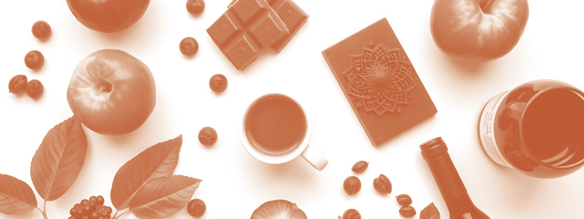 Fruit, chocolade, koffie, wijn